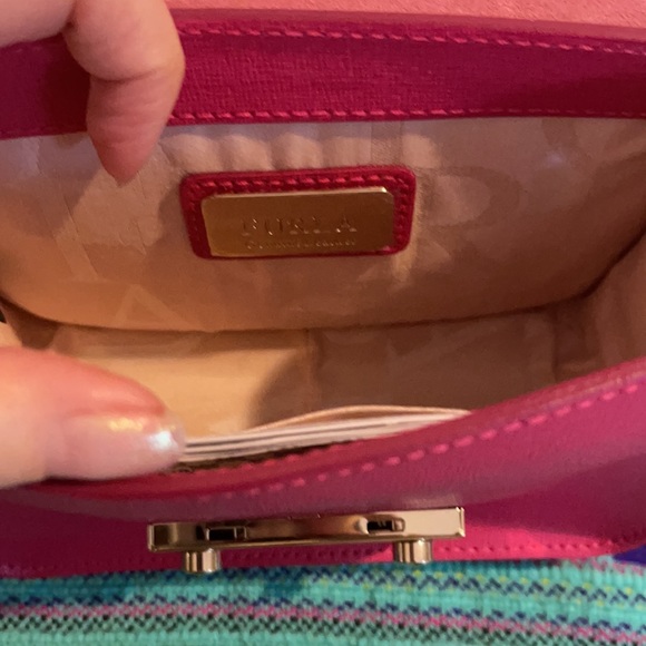 FURLA Mini Julia Pink long gold chain crossbody NWOT never Carried 💖 - Picture 6 of 9